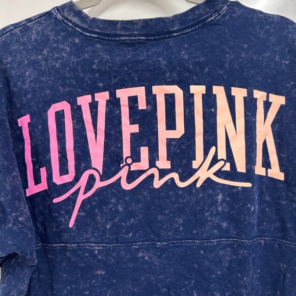 0358 Victoria’s Secret PINK Oversized Blue Acid Wash “LOVE PINK” T-Shirt - Picture 5 of 9